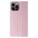 6. Magnet Strap Case Case For iPhone 14 Pro Max Flip Wallet Mini Lanyard Stand Pink