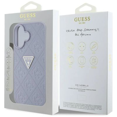 8. Guess Hot Stamp 4G Pattern Triangle Metal Logo iPhone 16 Case - Purple