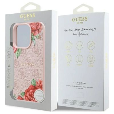 8. Guess GUHMP16LP4ROPEMCP iPhone 16 Pro 6.3" pink/pink hardcase 4G Flowers Print MagSafe