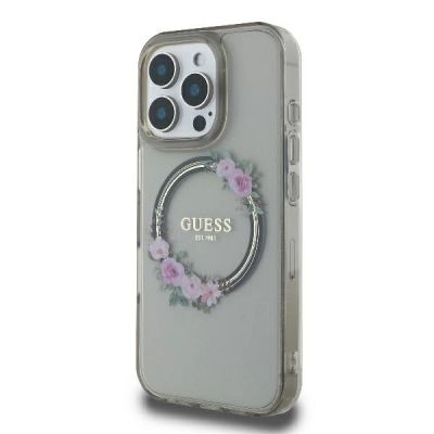 2. Guess GUHMP16XHFWFCK iPhone 16 Pro Max 6.9" black/black hardcase IML Flowers Wreath MagSafe