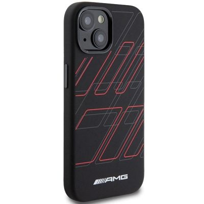 4. AMG Silicone Large Rhombuses Pattern MagSafe Case for iPhone 15 Plus / 14 Plus - Black