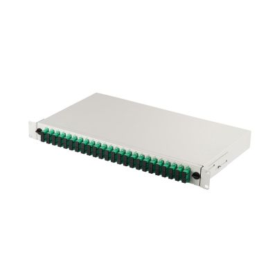 FO patch panel with accessories 19'' 1U, 24x SC APC dx, OS2, pigtails, adapters, trays, gray