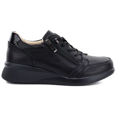6. Women's leather wedge shoes, comfortable, black, Vinceza 79644