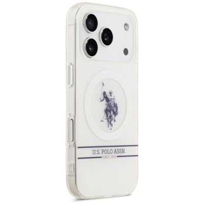 4. US Polo DH and Bottom Stripe Logo MagSafe Case for iPhone 17 Pro - White