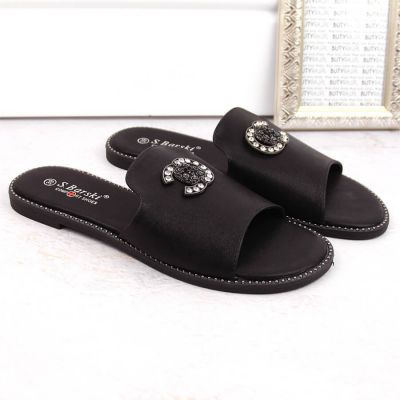 6. Comfortable slippers with zircons S.Barski W OLI258A black