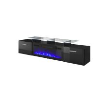 Szafka RTV ROVA z kominkiem elektrycznym 190x37x48 czarny/czarny połysk