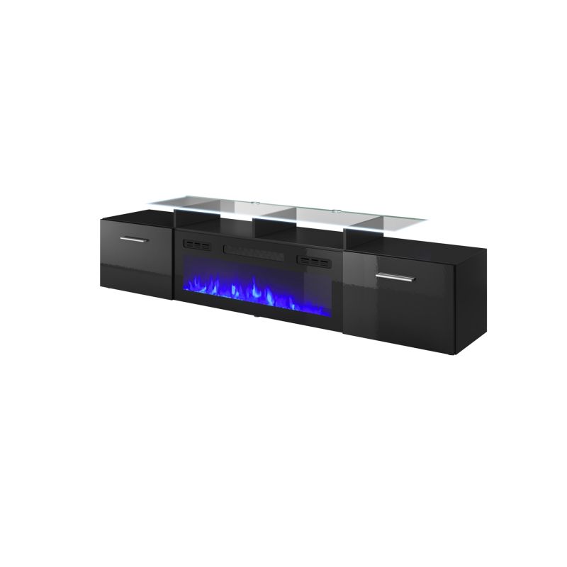 ROVA TV cabinet with electric fireplace 190x37x48 black/gloss black