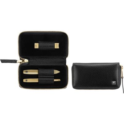 6. ZWILLING Twinox Gold Edition 97746-004-0 Manicure Set – Black Leather Case 3 Pieces – Black