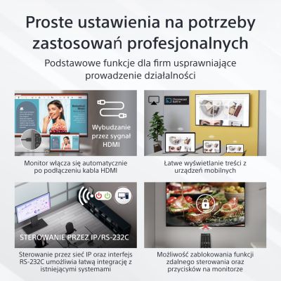 2. Sony FW-43EZ20L signage display Flat panel Digital Signage 109.2 cm (43") LED Wi-Fi 350 cd/m2 4K Ultra HD Black Android 16/7