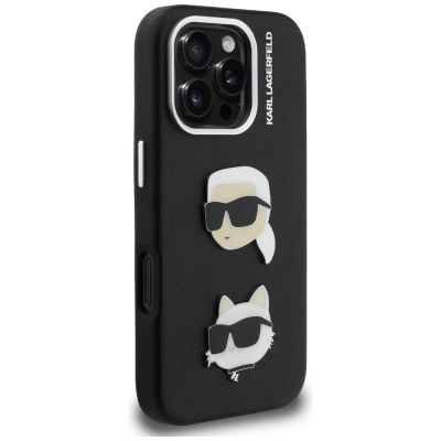 4. Karl Lagerfeld FW Grained Karl & Choupette Heads Pins Case for iPhone 16 Pro - Black