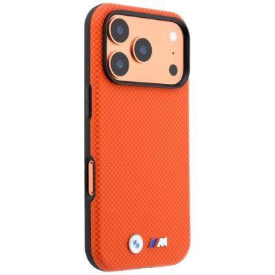 4. BMW M Quadrille Kevlar Metal Logo MagSafe Case for iPhone 17 Pro Max / 18 Pro Max - Orange