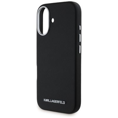 6. Karl Lagerfeld Saffiano Full Wrapped Elongated Metal Logo MagSafe Case for iPhone 16 - Black