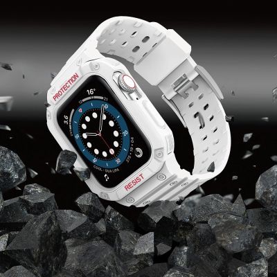 6. Protect Strap Band for Apple Watch 42/44/45mm Armored Case Strap - White