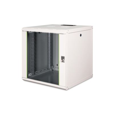 6. Unique 19" 12U 600x600 wall-mounted network cabinet, glass door, gray, undivided, assembled, 100kg
