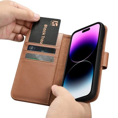 16. iCarer Wallet Case 2in1 Cover iPhone 14 Pro Max Leather Flip Cover Anti-RFID Brown (WMI14220728-BN)