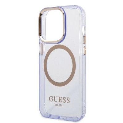 6. Guess Gold Outline Translucent MagSafe Case for iPhone 14 Pro Max 6.7" - Purple