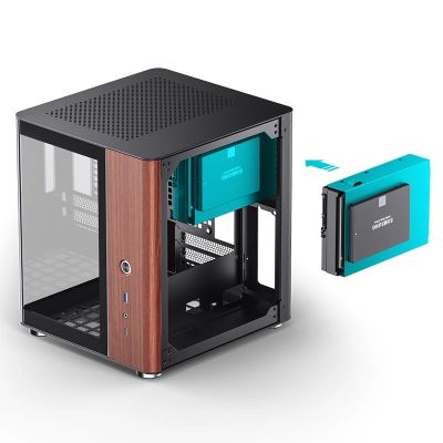27. Jonsbo TK-0 PC Case, Mini-Tower, Mini-ITX, Tempered Glass, Wood - black