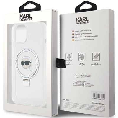 8. Karl Lagerfeld KLHMP15SHMRSKHH iPhone 15 6.1" white/white hardcase Ring Stand Karl Head MagSafe