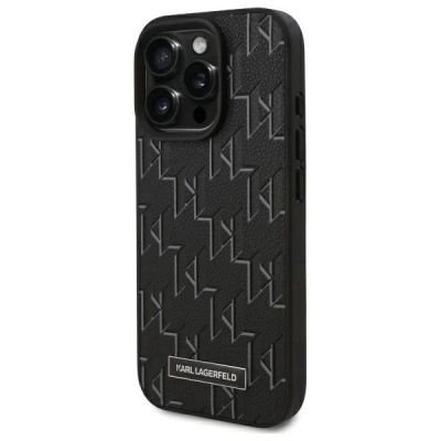 2. Karl Lagerfeld Leather Monogram Metal Logo MagSafe iPhone 16 Pro Case - Black