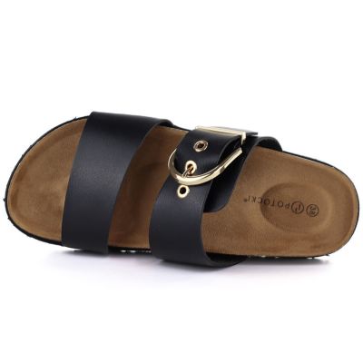 2. Women's black flip-flops with buckle Potocki 54325