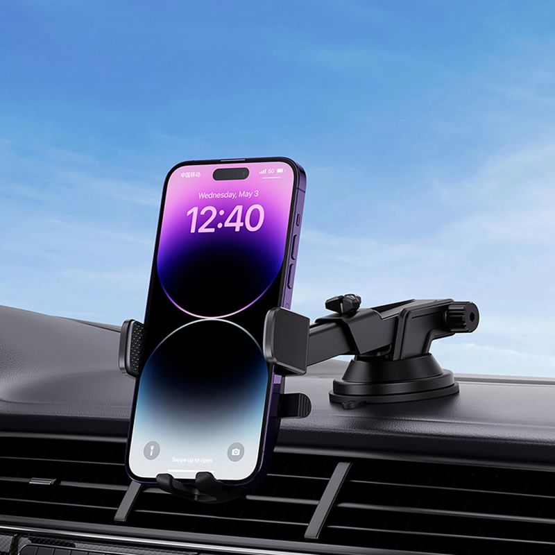 6. Baseus UltraControl Pro Clamp-on Car Holder with Suction Cup/Hook for Air Vent - Black