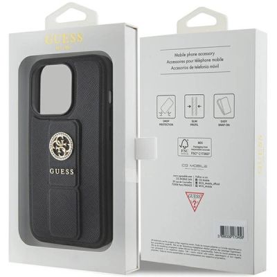 8. Guess Grip Stand 4G Saffiano Strass case for iPhone 15 Pro Max - black
