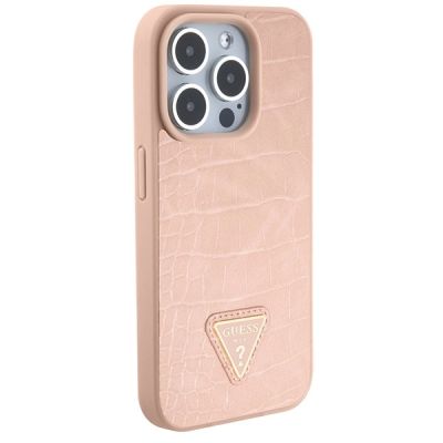 4. Guess GUHCP15XPCRTHCP iPhone 15 Pro Max pink/pink hardcase Croco Triangle Metal Logo
