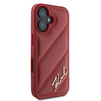 4. Karl Lagerfeld Diagonal Quilted Script iPhone 16 Case - Red