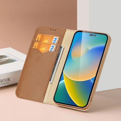 14. Dux Ducis Hivo Leather Flip Cover Genuine Leather Wallet for Cards and Documents iPhone 14 Pro Max Brown