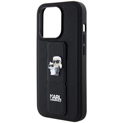 6. Karl Lagerfeld Gripstand Saffiano Karl&Choupette Pins case for iPhone 13 Pro / 13 - black