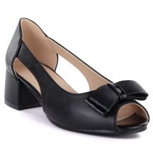 Open toe block heel pumps with bow, black, Potocki 12812