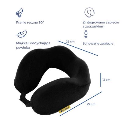 3. TRAVEL BLUE TRANQUILITY MEMORY FOAM TRAVEL PILLOW, BLACK
