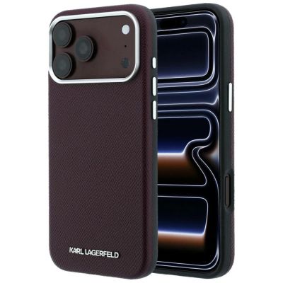 Karl Lagerfeld Grained Elongated Logo MagSafe case for iPhone 17 Pro Max / 18 Pro Max - burgundy