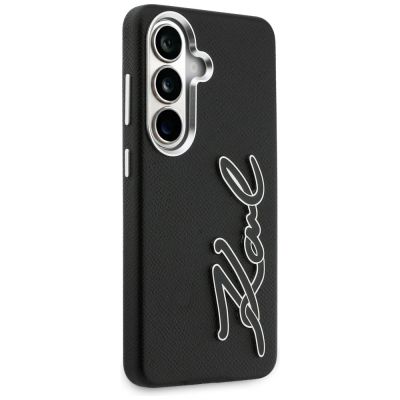 4. Karl Lagerfeld Grained Signature Metal Resin Logo Case for Samsung Galaxy S26 - Black