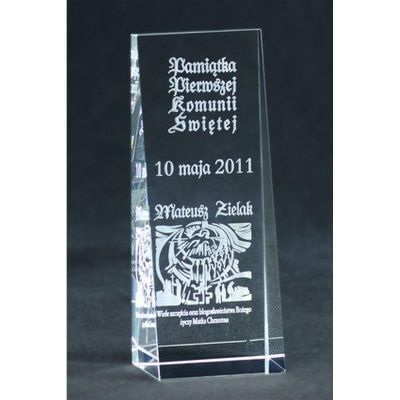 Engraved glass trophy with case