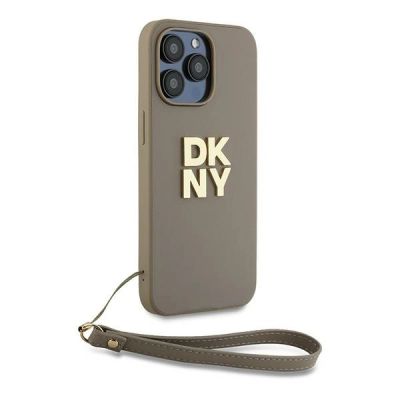 3. DKNY Wrist Strap Stock Logo case for iPhone 15 Pro Max - beige