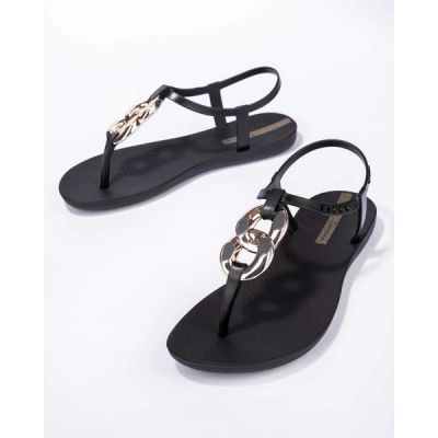 4. Ipanema Sandal Class women's fashionable black and gold flip-flops