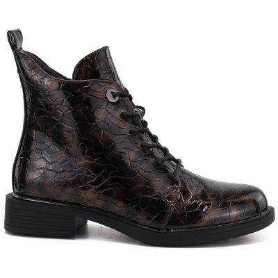 2. Women's patent leather brown ankle boots S.Barski HY62-8140