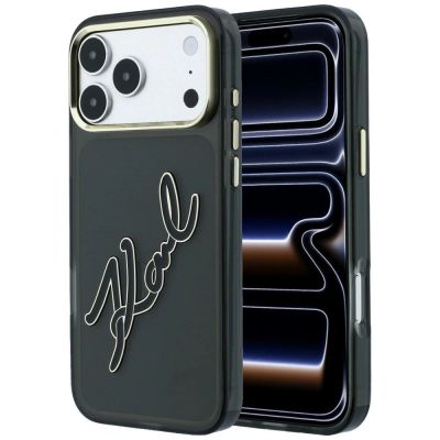 Karl Lagerfeld IML Big Signature Resin Metal Frame Case for iPhone 18 Pro / 17 Pro - Black
