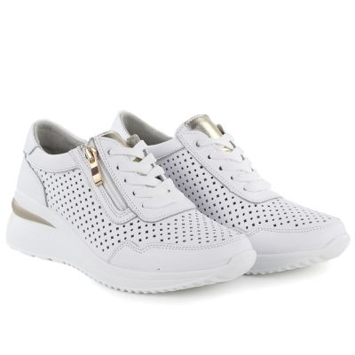 4. White openwork leather wedge sneakers Vinceza 95402
