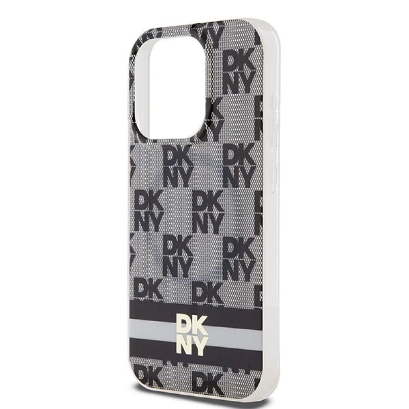 6. DKNY IML Checkered Mono Pattern & Printed Stripes MagSafe Case for iPhone 14 Pro Max - Black