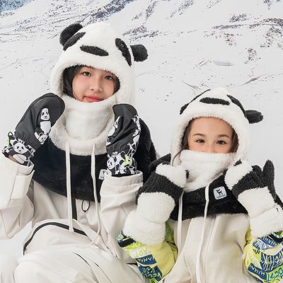6. Qunature Panda Ski Gloves for Kids and Adults Size S - Black/White