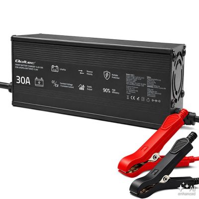 8. Qoltec Specialized charger for LiFePO4 battery 12V | 20A | PF 0.9 | LED | Smart charging
