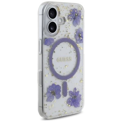 4. Guess Resin Flowers Glitter MagSafe case for iPhone 16 - purple