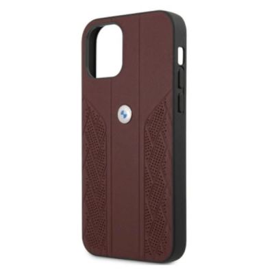 6. BMW Leather Curve Perforate Case for iPhone 12 Pro Max - Red