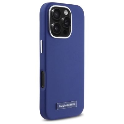 4. Karl Lagerfeld FW Metal Plate MagSafe iPhone 16 Pro Max Case - Blue