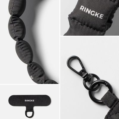 3. Ringke Holder & Puffer Hand Strap Phone Lanyard - Black