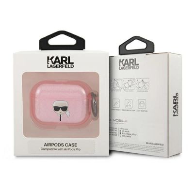 3. Karl Lagerfeld Glitter Karl's Head Case for AirPods Pro - Pink
