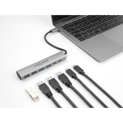 3. DeLOCK 6-port USB hub with 4 x USB Type-A female and 2 x USB Type-C female