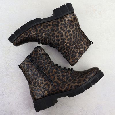 4. Women's brown leopard print worker boots Rieker Remonte D2S72-90